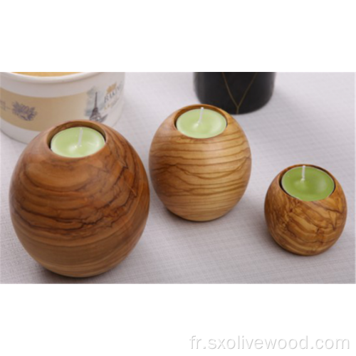 Lot de 3 bougeoirs en bois d&#39;olivier